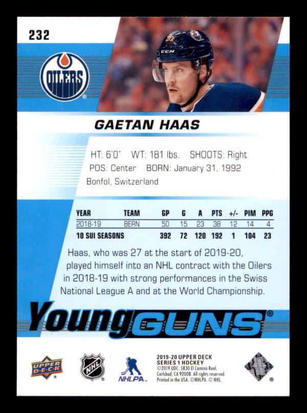 Gaetan Haas Oilers UD 2019-20 Young Guns Rookie Card#232
