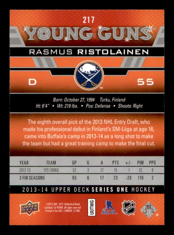 Ramus Ristolainen Sabres UD 2013-14 Young Guns Rookie Card#217
