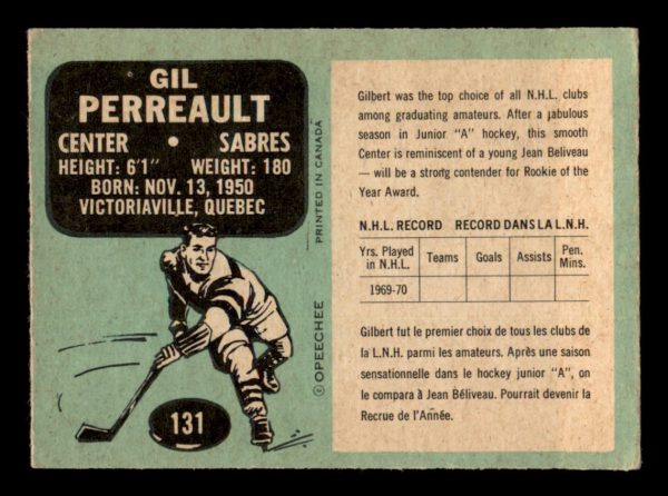 Gil Perreault Sabres OPC 1969-70 Rookie Card#131