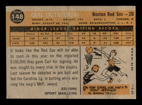 Carl Yastrzemski Red Sox Topps 1960 Rookie Star Card #148