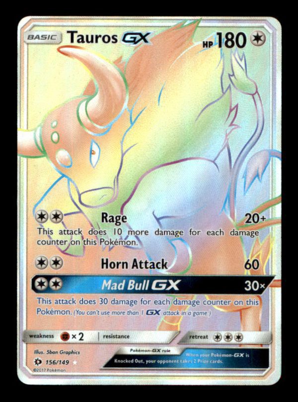 Pokemon Tauros GX 156/149 Sun & Moon Full Art Secret Rainbow Rare Holo