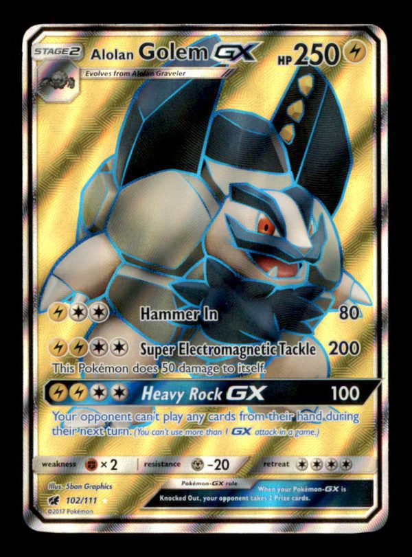 Pokemon Alolan Golem GX 102/111 Crimson Invasion Full Art Ultra Rare Holo