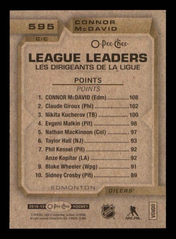 Connor McDavid Oilers OPC 2018-19 League Leaders #595