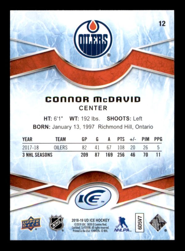 Connor McDavid Oilers UD 2018-19 Ice Hockey Card#12