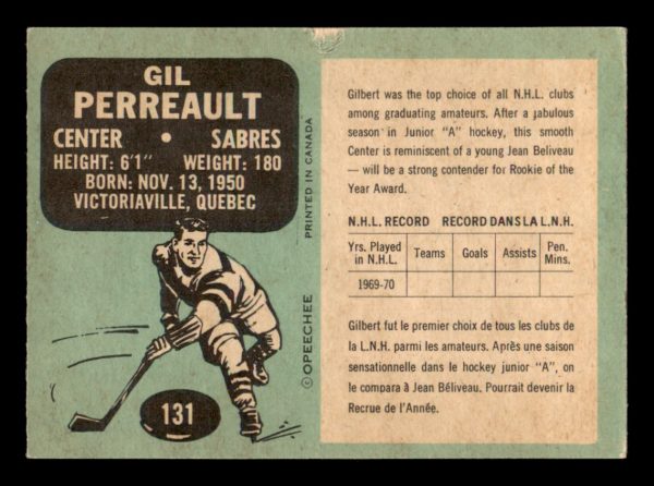 Gil Perreault Sabres OPC 1970-71 Rookie Card #131