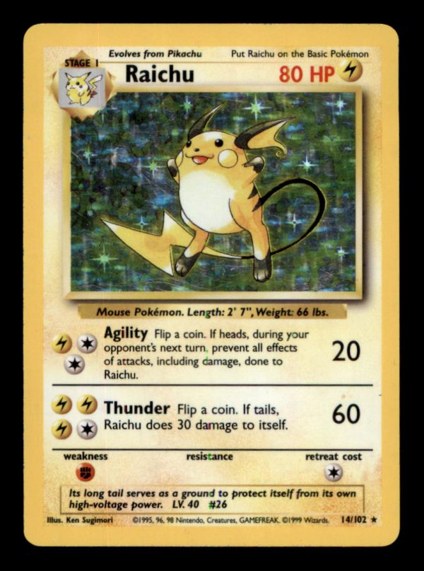 Pokemon Raichu 14/102 Base Set Holo Rare