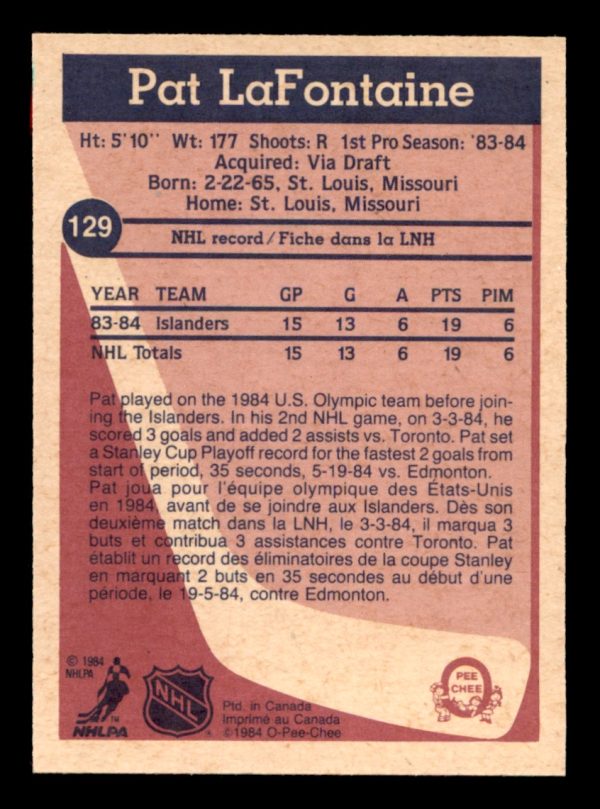 Pat LaFontaine Islanders OPC 1984-85 Vintage Rookie Card#129