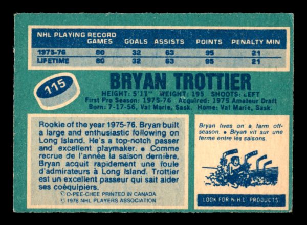 Bryan Trottier Islanders OPC 1976-77 Rookie Card#115
