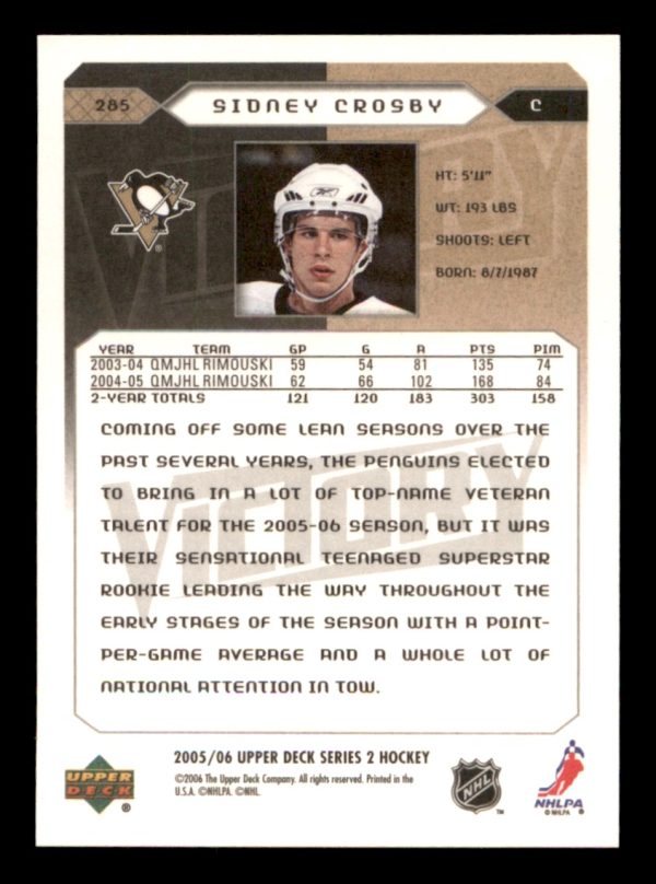 Sidney Crosby Penguins UD 2005-06 Victory Rookie Card#285