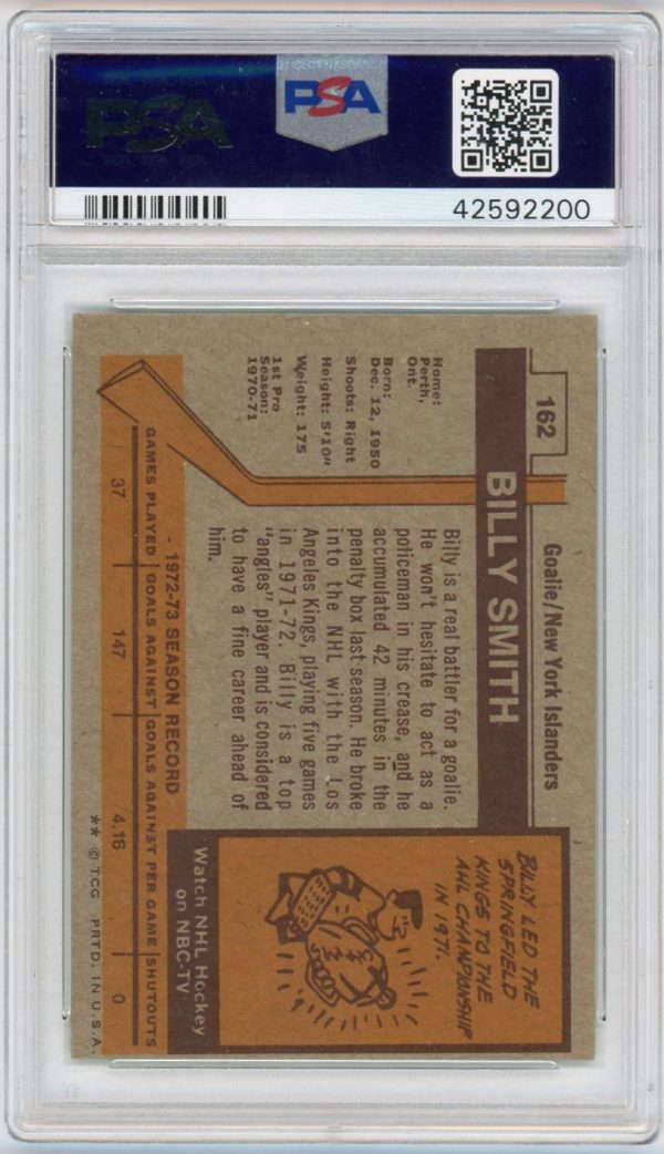 Billy Smith 1973-74 Topps Rookie Card #162 PSA 7
