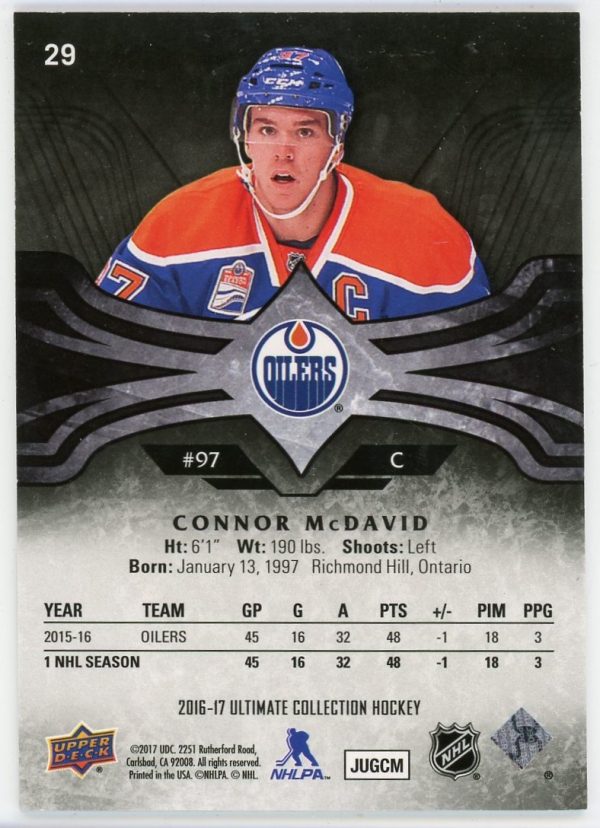 Connor McDavid 2016-17 UD Ultimate Collection Onyx 09/10 #29 SP!