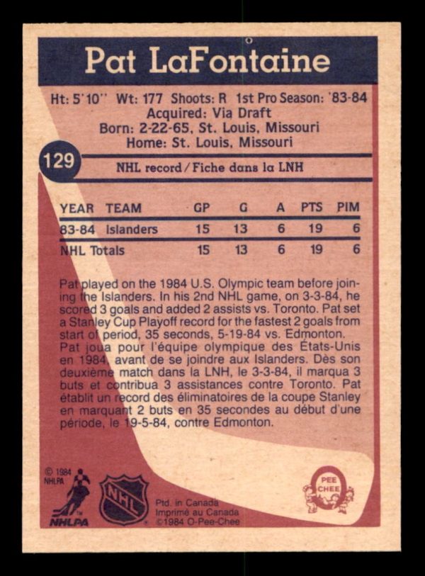 Pat LaFontaine Islanders OPC 1984-85 Card#129