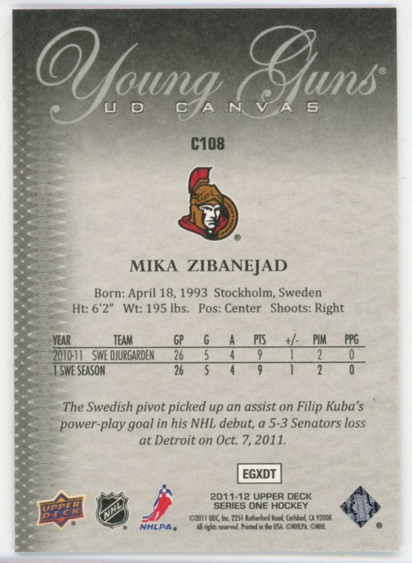 Mika Zibanejad 2011-12 Upper Deck Young Guns Canvas RC #C108