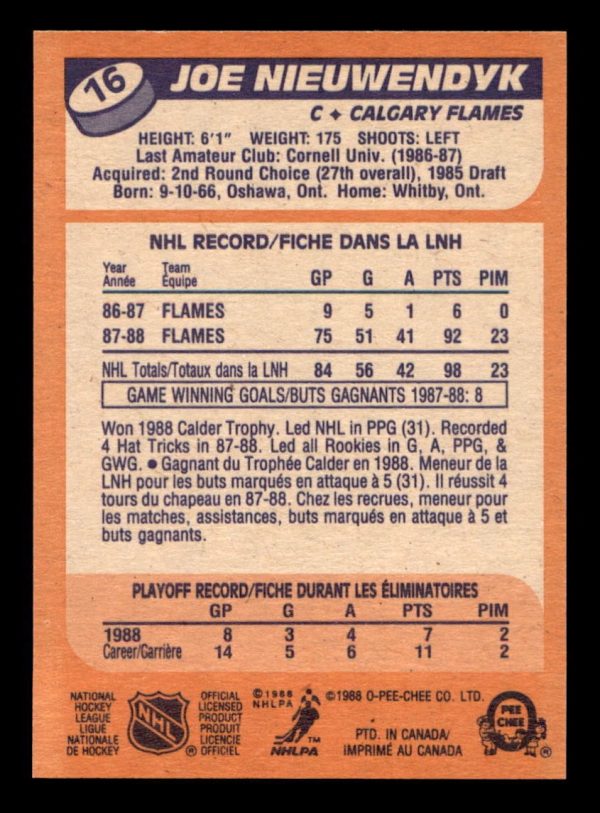 Joe Nieuwendyk Flames 1988-89 OPC Card#16