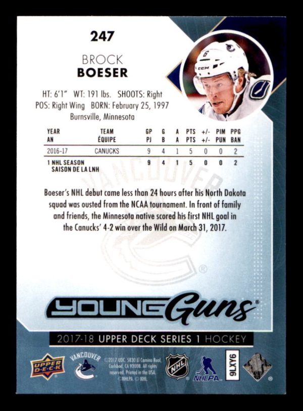 Brock Boeser Canucks 2017-18 UD Young Guns Card#247