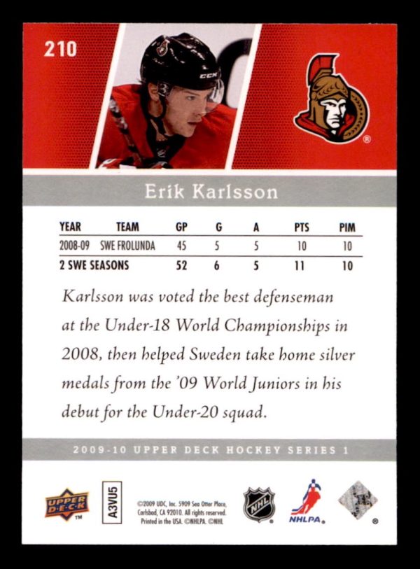 Erik Karlsson Senators 2009-10 UD Young Guns Card#210