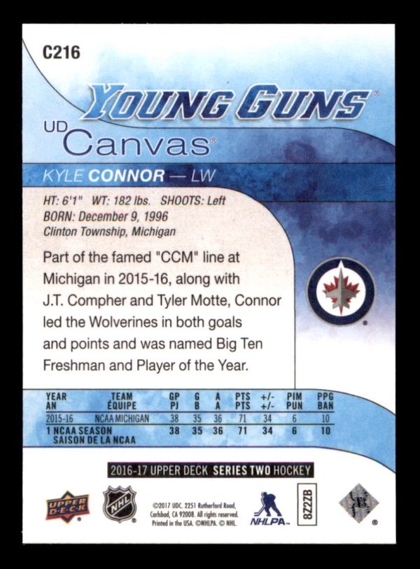 Kyle Connor Jets 2016-17 UD Young Guns Canvas Card#C216