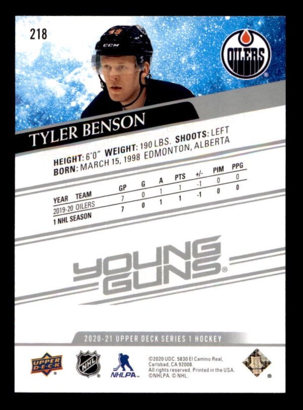 Tyler Benson Oilers 2020-21 UD Young Guns Card#218