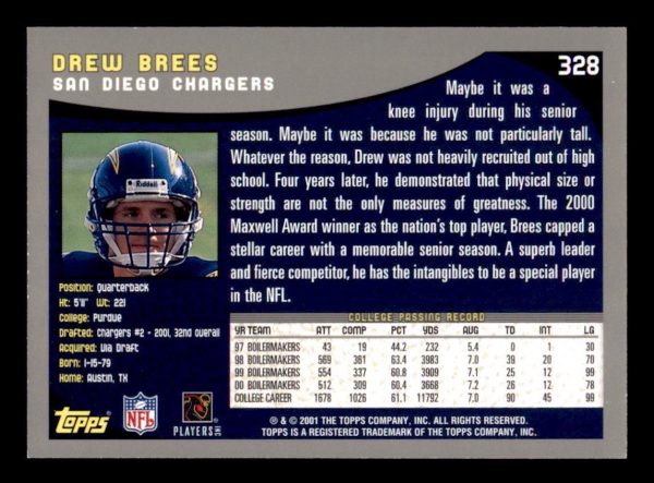 Drew Brees Chargers 2001 Topps Rookie Card #328