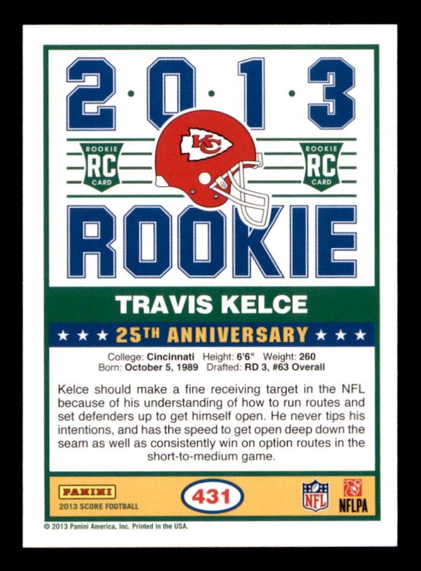 Travis Kelce Chiefs 2013 Panini Rookie Card #431