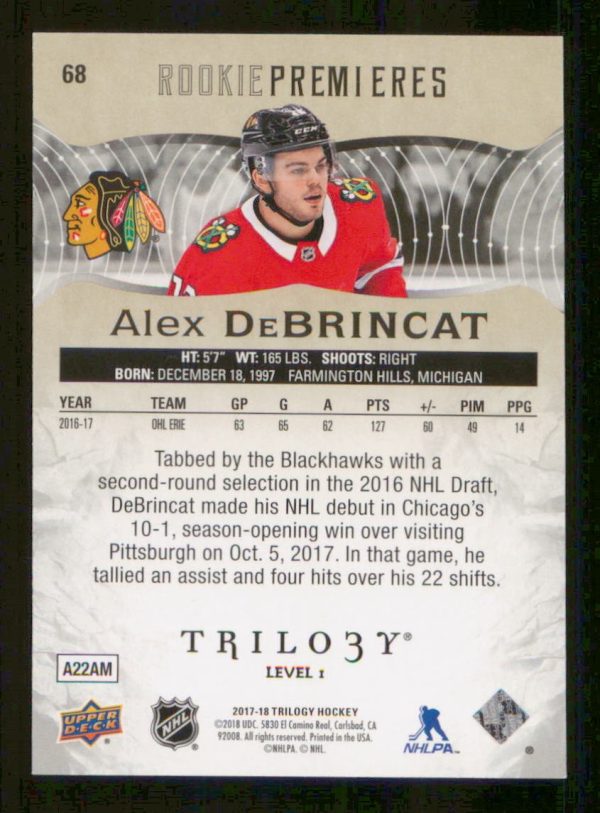 Alex DeBrincat Chicago Blackhawks UD 2017-18 Card #68