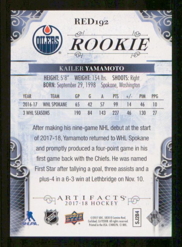 Kailer Yamamoto Edmonton Oilers UD 2017-18 Rookie Card #192 265/799