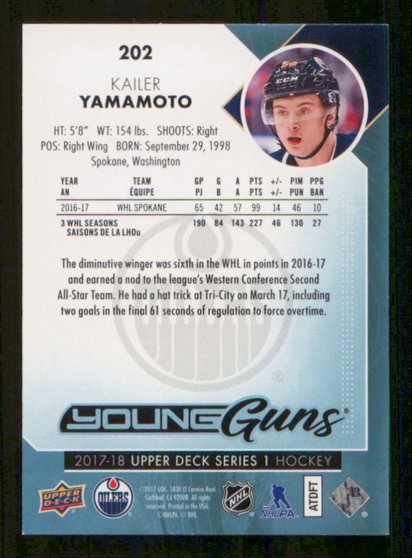 Kailer Yamamoto Edmonton Oilers UD 2017-18 Card #202