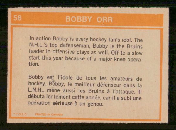 Bobby Orr Boston Bruins OPC Card #58