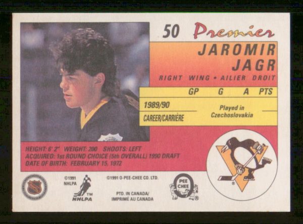 Jaromir Jagr Pittsburg Penguins OPC 1991-92 Card #50