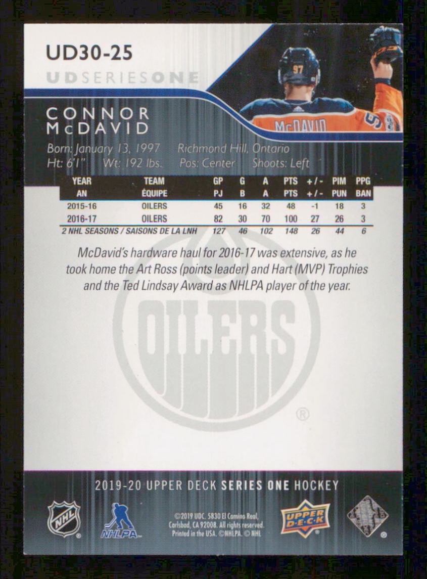 Connor McDavid Edmonton Oilers 30 Years Of UD 2019-20 Card #UD30-25 ...