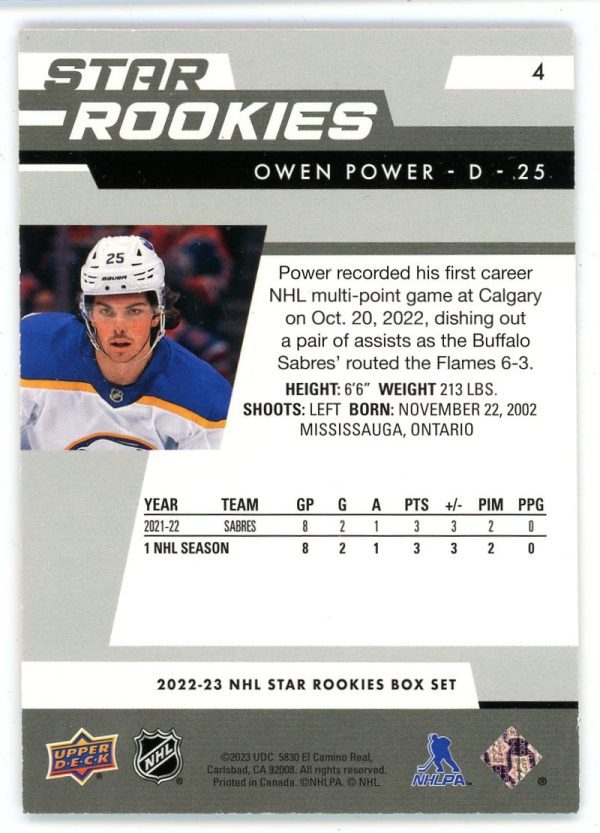 Owen Power 2022-23 Upper Deck Star Rookies Red 58/99 RC #4