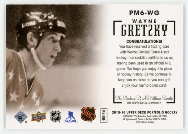 Wayne Gretzky 2015-16 UD Portfolio Profiles Sixes Materials #PM6-WG