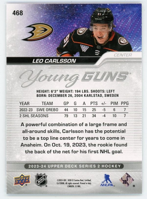 Leo Carlsson 2023-24 Upper Deck Young Guns Outburst Silver RC #468