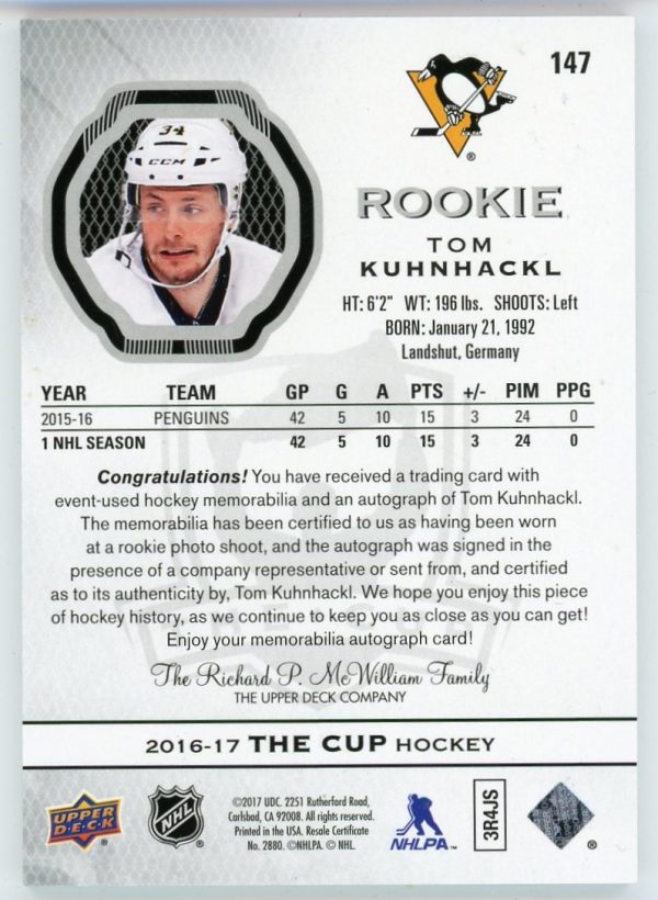 Tom Kuhnhackl 2016-17 Upper Deck The Cup RPA 122/249 #147