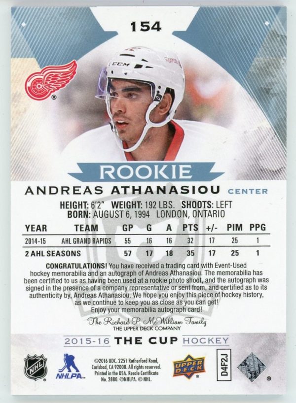 Andreas Athanasiou 2015-16 Upper Deck The Cup RPA 083/249 #154