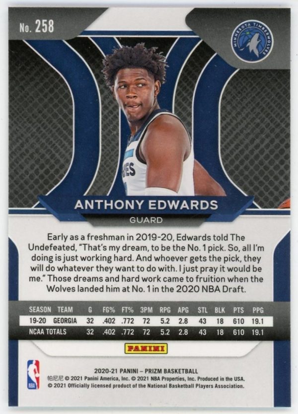 Anthony Edwards 2020-21 Panini Prizm Rookie Card #258