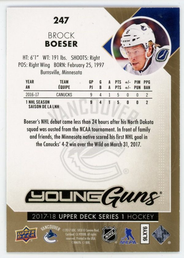 Brock Boeser 2017-18 Upper Deck Young Guns High Gloss 10/10 #247