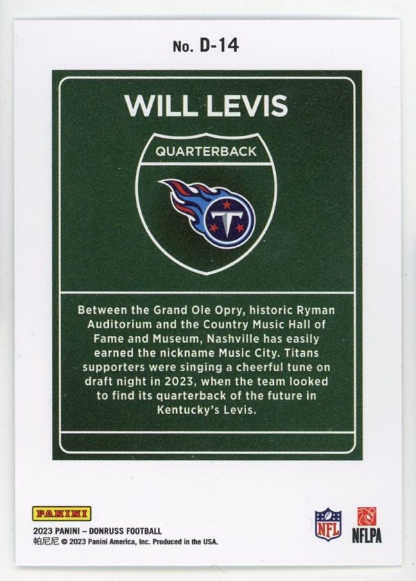 Will Levis 2023 Panini Donruss Downtown Rookie Card #DT-14 SSP!