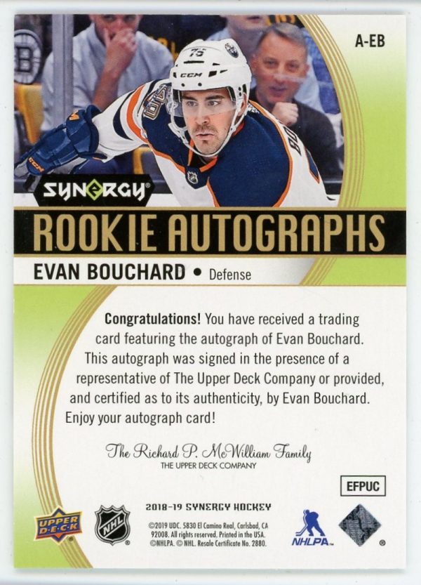 Evan Bouchard 2018-19 UD Synergy Rookie Autographs RC #A-EB