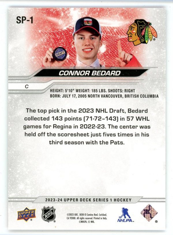 Connor Bedard 2023-24 Upper Deck NHL Draft SP Rookie Card #SP-1