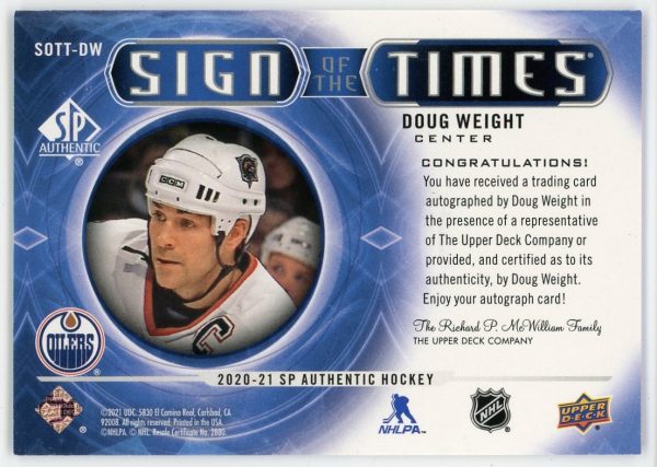 Doug Weight 2020-21 SP Authentic Sign Of The Times Auto #SOTT-DW