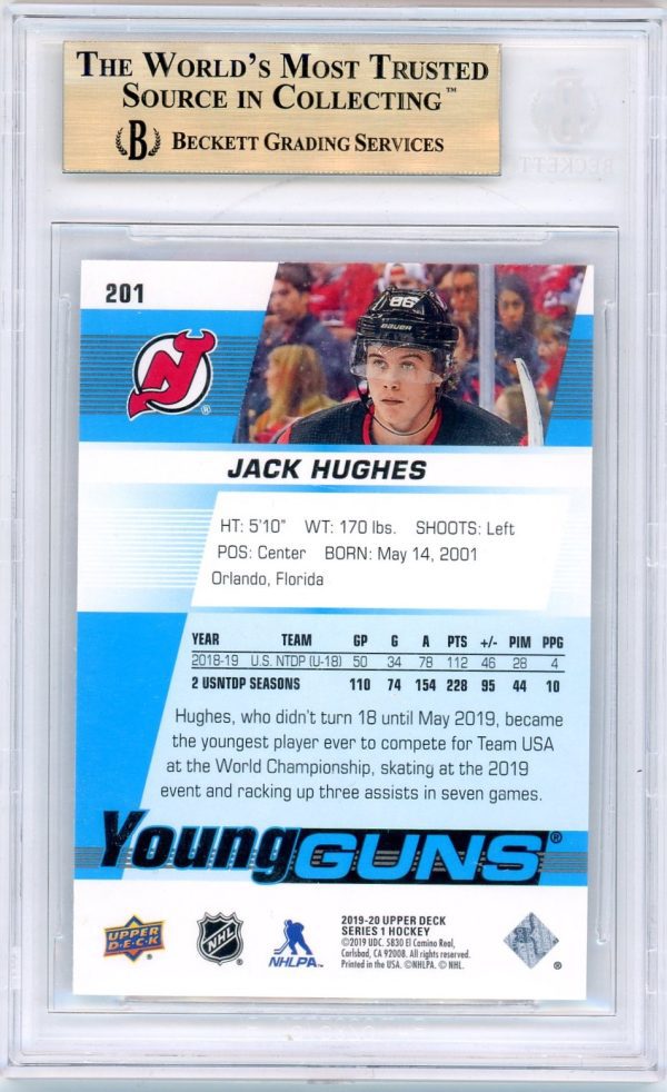 Jack Hughes 2019-20 UD Young Guns RC #201 BGS 9.5 TRUE GEM