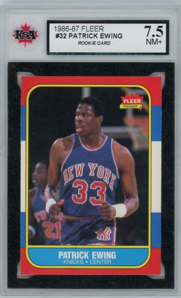 Patrick Ewing Knicks 1986-87 Fleer 7.5 KSA Rookie Card #32