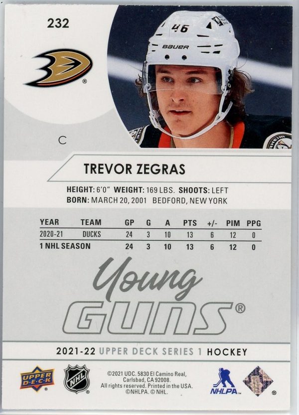 Trevor Zegras Ducks 2021-22 UD Young Guns Rookie Card #232