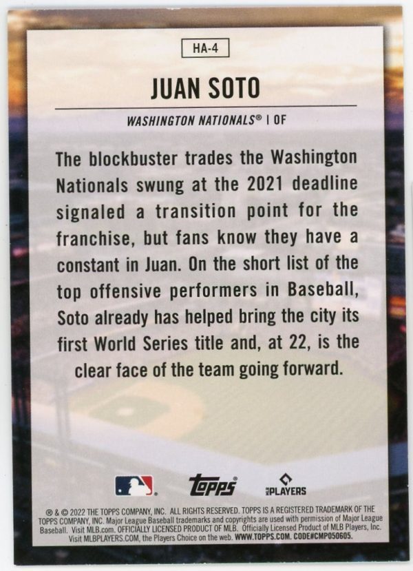 2022 Juan Soto Nationals Topps Home Field Advantage Case Hit Card #HA-4