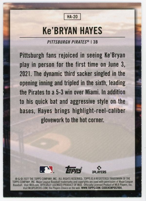 2022 Ke'Bryan Hayes Pirates Topps Home Field Advantage Case Hit Card #HA-20