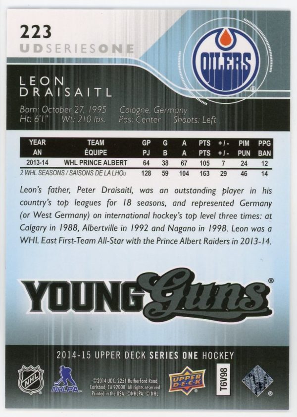 Leon Draisaitl Oilers UD 2014-15 Series One Young Guns Rookie Card #223