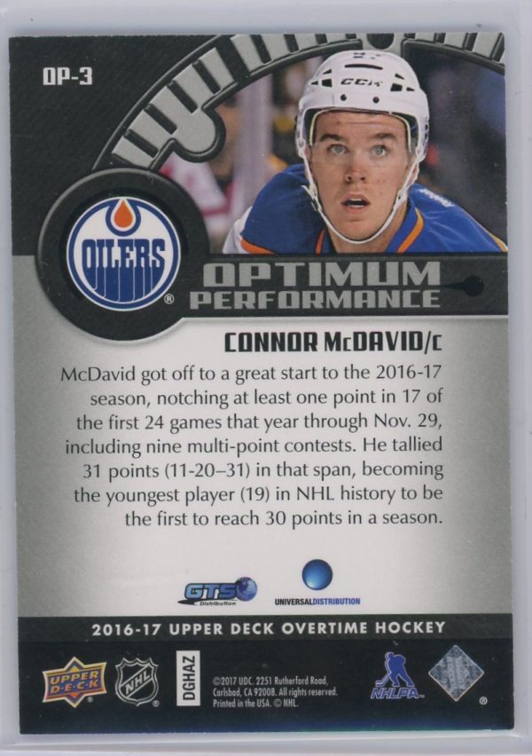 2016-17 Connor McDavid Oilers UD Overtime /10 Card #DP-3