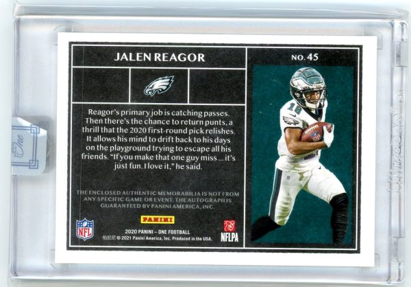 Jalen Reagor Eagles Panini One 2020 Autographed Card #45 19/49
