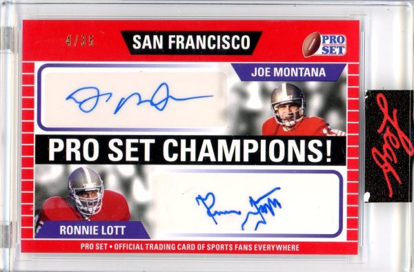 Joe Montana Ronnie Lott 49ers Leaf 2021 Pro Set Champions Autographed Card #PSC-04 4/35